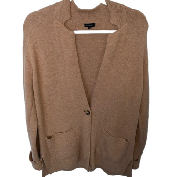 Talbots Lamb Wool Blend W/ Pockets Tan Fall Winter Sweater Cardigan Size M - Picture 1 of 6